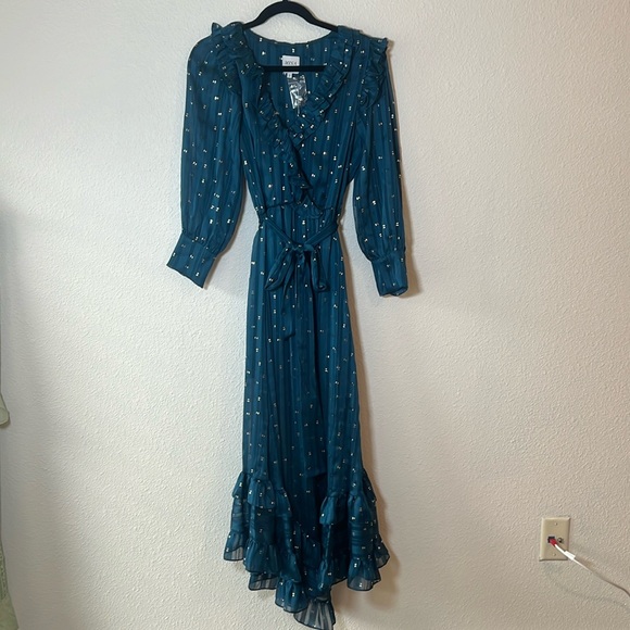 NWT Misa Los Angeles Gabriella Asymmetric Striped Wrap Midi Dress Size XS - Picture 2 of 10